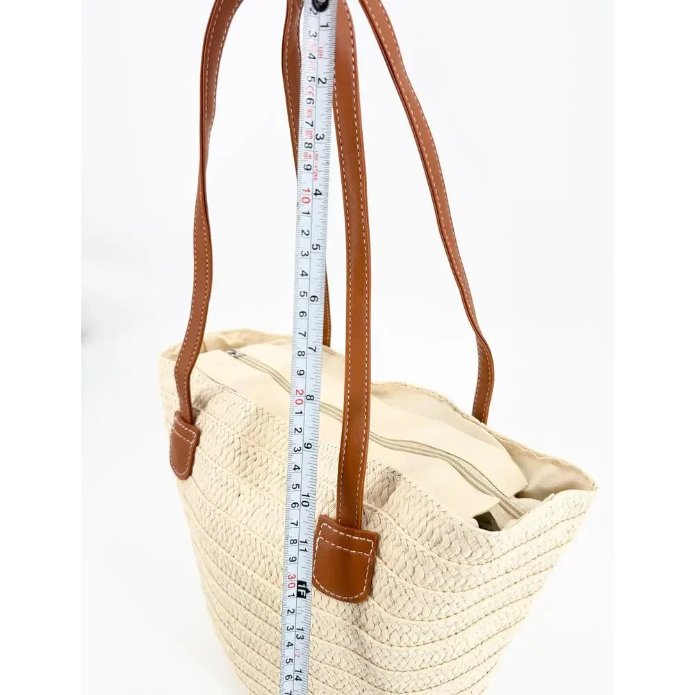Straw Woven Tote Beach Bag Coastal Resort Market Shopper NWOT Summer Purse